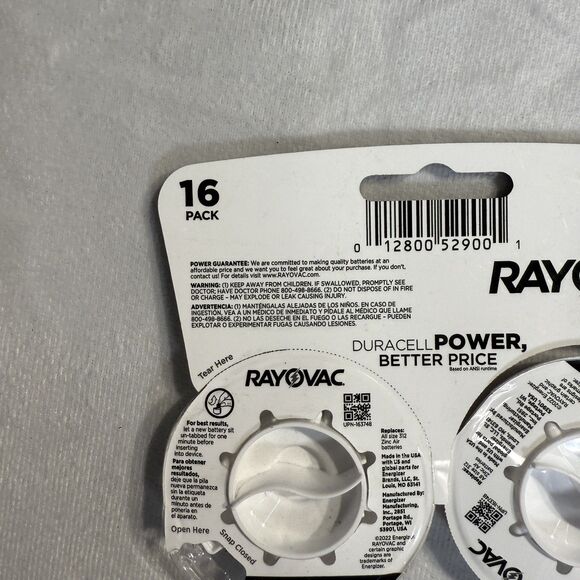 RAYOVAC (16-Pack) Sz 312 Made in USA (16) Hearing Aid Batteries NEW - Picture 4 of 6